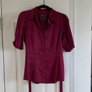 INC International Concepts Deep Red Silk Button-Down Shirt